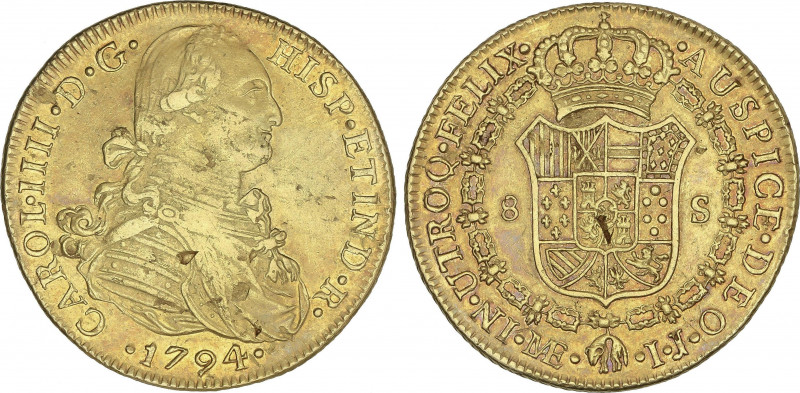 Spanish Monarchy
Charles IV
8 Escudos. 1794. LIMA. I.J. 26,68 grs. (Hojitas, g...