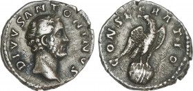 Roman Coins
Empire
Denario. Acuñada el 138-161 d.C. ANTONINO PÍO. Anv.: DIVVS ANTONINVS. Busto descubierto a derecha. Rev.: Águila a derecha sobre g...