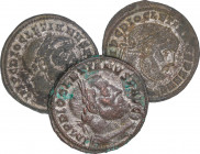 Roman Coins
Empire
Lote 3 monedas Follis. 284-305 d.C. DIOCLECIANO. AE. Leyendas de R/.: GENIO POPULI ROMANI. En exergo: PTR, SACRA MONETA AVGG ET C...