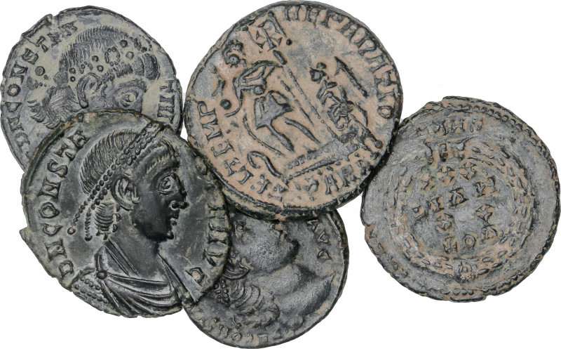 Roman Coins
Empire
Lote 5 monedas Medio Centenional. Acuñadas el 345-348 d.C. ...
