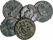 Roman Coins
Empire
Lote 5 monedas Centenional. Acuñadas el 351-354 d.C. CONSTANCIO GALO. ANTIOQUIA (2), CONSTANTINOPLA, ROMA y SISCIA. Rev.: FEL. TE...
