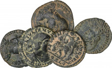 Roman Coins
Empire
Lote 5 monedas Medio Centenional. Acuñadas el 360-363 d.C. JULIANO II EL APÓSTATA. ARELATE (3) y LUGDUNUM (2). Rev.: FEL. TEMP. R...