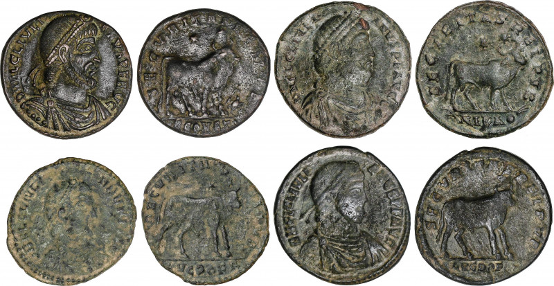 Roman Coins
Empire
Lote 4 monedas Doble Maiorina. Acuñadas el 360-363 d.C. JUL...