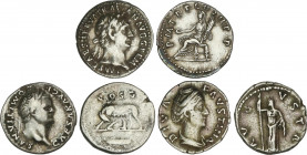 Roman Empire Lots
Lote 3 monedas Denario. DOMICIANO, FAUSTINA MADRE, TRAJANO. Rev.: Domiciano: Cos V. Faustina: AVGVSTA. Trajano: P. M. TR. COS. II. ...