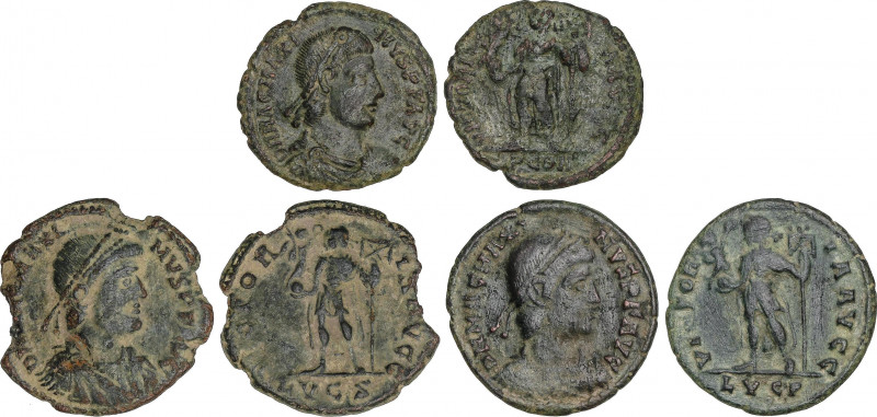 Roman Empire Lots
Lote 3 monedas Maiorina 22 mm. Acuñadas el 383-388 d.C. MAGNO...