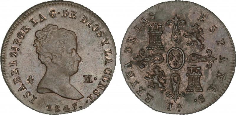 Spanish Monarchy
Elisabeth II
4 Maravedis. 1847. JUBIA. 5,42 grs. Resto de col...