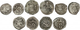 Spanish Monarchy
Philip IV
Lote 5 monedas Divuité. 1624, 1640, 1641, 1644, 1650. VALENCIA. A EXAMINAR. AC-813, 816, 817, 819, 823. MBC- a MBC.