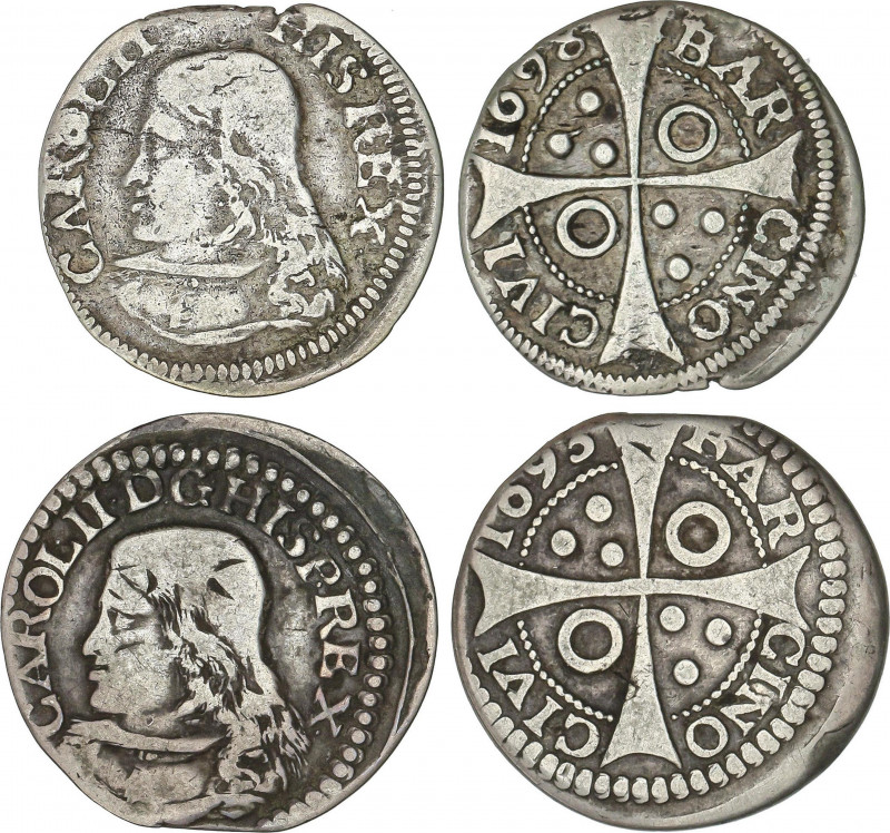 Spanish Monarchy
Charles II
Lote 2 monedas Croat. 1693, 1698. BARCELONA. AC-21...