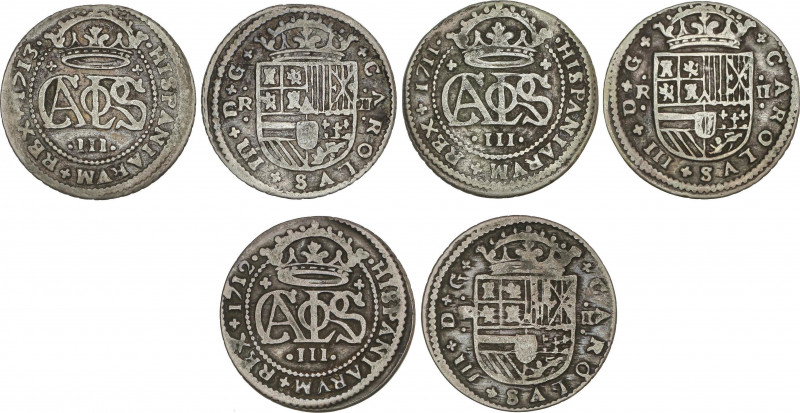 Spanish Monarchy
Charles III, Pretender
Lote 3 monedas 2 Reales. 1711, 1712, 1...