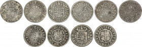 Spanish Monarchy
Ferdinand VI
Lote 5 monedas 1 Real. 1754, 1756 (3), 1758. MADRID (4), SEVILLA. A EXAMINAR. AC-180 (3), 182, 238. MBC- a MBC+.