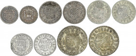 Spanish Monarchy
Ferdinand VI
Lote 5 monedas 1/2, 1 (3), 2 Reales. 1748 a 1759. MADRID (3), MÉXICO, SEVILLA. A EXAMINAR. AC-98, 172, 183, 236, 282. ...