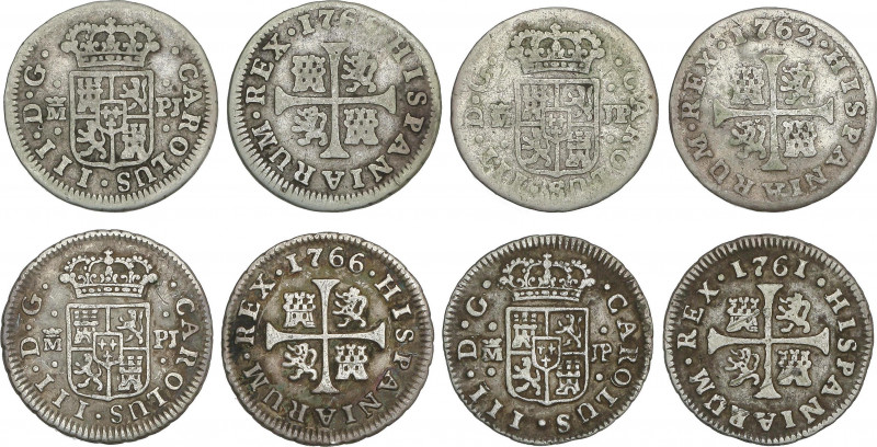 Spanish Monarchy
Charles III
Lote 4 monedas 1/2 Real. 1761, 62, 65, 66. MADRID...