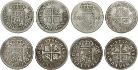 Spanish Monarchy
Charles III
Lote 4 monedas 1/2 Real. 1761, 62, 65, 66. MADRID. J.P. y P.J. A EXAMINAR. AC-149, 150, 152, 153. BC+ a MBC.
