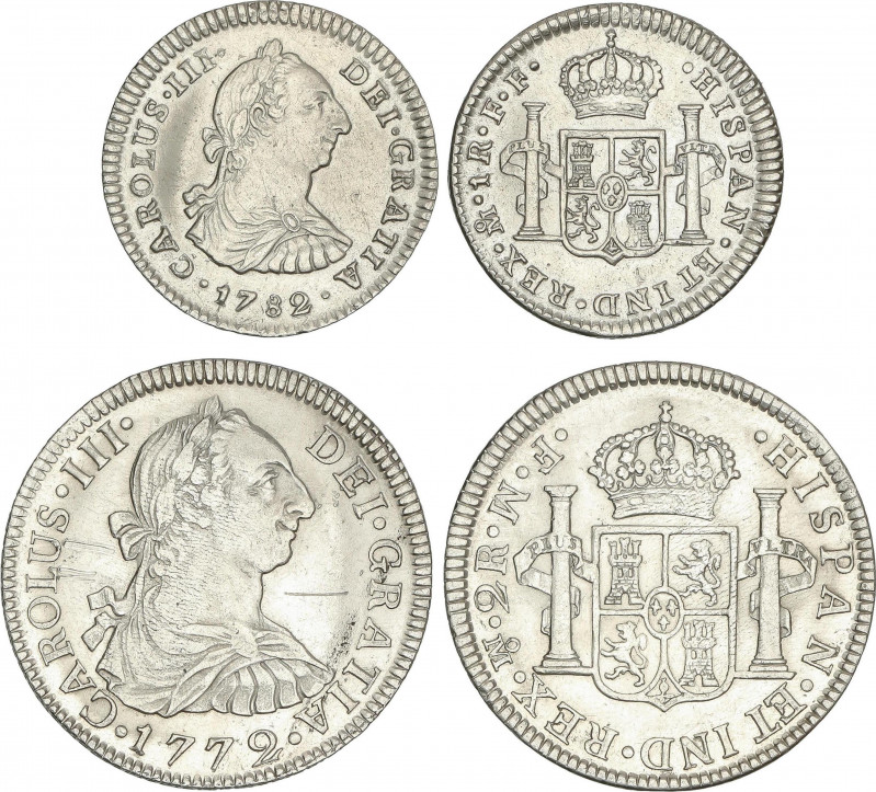 Spanish Monarchy
Charles III
Lote 2 monedas 1 y 2 Reales. 1772 y 1782. MÉXICO....