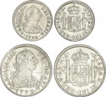 Spanish Monarchy
Charles III
Lote 2 monedas 1 y 2 Reales. 1772 y 1782. MÉXICO. F.F. y F.M. 3,31 grs. (Leves oxidaciones limpiadas). A EXAMINAR. AC-4...