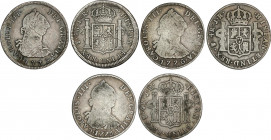 Spanish Monarchy
Charles III
Lote 3 monedas 4 Reales. 1773, 1775, 1776. POTOSI. J.R. A EXAMINAR. AC-929, 932, 934. BC+ a MBC-.