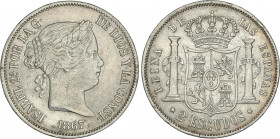 Spanish Monarchy
Elisabeth II
2 Escudos. 1867. MADRID. 25,72 grs. (Rayitas y golpecitos). AC-647. MBC.