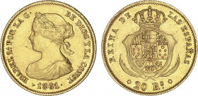 Spanish Monarchy
Elisabeth II
20 Reales. 1861. MADRID. 1,73 grs. AU. (Pequeños golpecitos). AC-672. MBC+/EBC-.