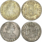 Spanish Monarchy
Charles IV
Lote 2 monedas 8 Reales. 1796, 1797. LIMA. I.J. (1797 restos sobredorado). A EXAMINAR. AC-913, 915. MBC a MBC+.