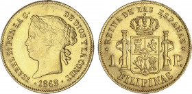 Spanish Monarchy
Elisabeth II
1 Peso. 1868. MANILA. 1,72 grs. AU. (leves rayitas). AC-833. EBC-/EBC.