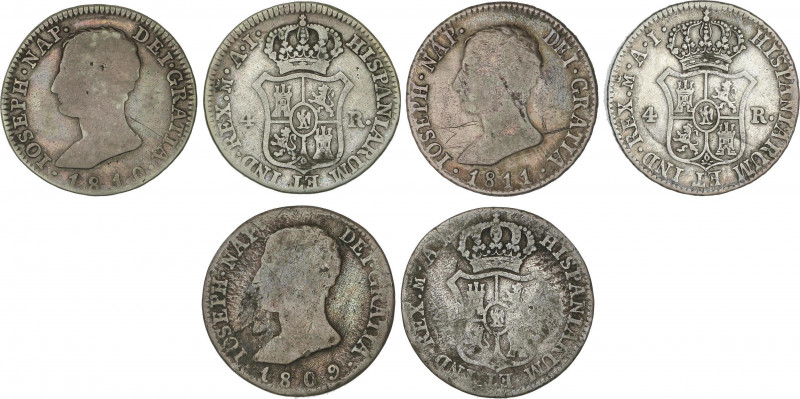 Spanish Monarchy
Joseph Napoleon
Lote 3 monedas 4 Reales. 1809, 1810, 1811. MA...