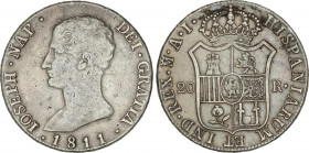 Spanish Monarchy
Joseph Napoleon
20 Reales. 1811. MADRID. A.I. 26,81 grs. Águila pequeña. AC-40. MBC-.
