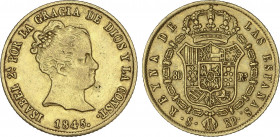 Spanish Monarchy
Elisabeth II
80 Reales. 1845. SEVILLA. P.S. 6,72 grs. (Leves golpecitos). AC-751. MBC/MBC+.