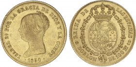 Spanish Monarchy
Elisabeth II
Doblón de 100 Reales. 1850. MADRID. C.L. 8,19 grs. (Leves rayitas). AC-757. MBC+/EBC-.