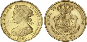 Spanish Monarchy
Elisabeth II
100 Reales. 1860. MADRID. 8,36 grs. (Pequeños golpecitos). AC-787. EBC-.