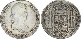 Spanish Monarchy
Ferdinand VII
8 Reales. 1821. GUATEMALA. M. 26,5 grs. (Floja en parte. Limpiada). Pátina en reverso. AC-1236. MBC-.