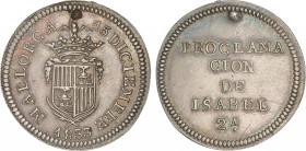 Spanish Monarchy
Elisabeth II
Medalla Proclamación. 1833. MALLORCA. ESCASA. AR. Ø 22 mm. (Intento de perforación a las 12h.). He-28; V-755; VQ-13378...