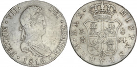Spanish Monarchy
Ferdinand VII
8 Reales. 1816. MADRID. G.J. 26,83 grs. (Golpecitos). AC-1270. MBC-/MBC.