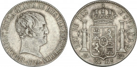 Spanish Monarchy
Ferdinand VII
20 Reales. 1822. MADRID. S.R. ESCASA. 26,75 grs. Tipo Cabezón. AC-1282. MBC.