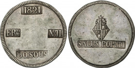 Spanish Monarchy
Ferdinand VII
30 Sous. 1821. MALLORCA. 26,57 grs. AC-1293. MBC+.