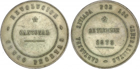 Cantonal Revolution
5 Pesetas. 1873. CARTAGENA. Anv.: 86 perlas. Rev.: 90 perlas. 28,22 grs. Anverso y reverso no coincidente. Tipo moneda. EBC-.