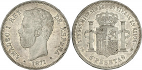 Amadeo I
5 Pesetas. 1871 (*18-74). D.E.-M. Brillo original. EBC.