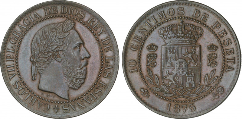 Charles VII, Pretender
10 Céntimos. 1875. BRUSELAS. AE. Anverso y reverso coinc...