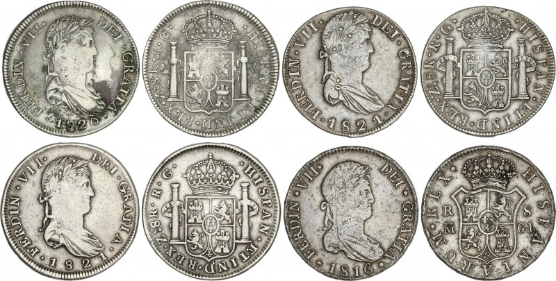 Spanish Monarchy
Ferdinand VII
Lote 4 monedas 8 Reales. 1816, 1820, 1821 (2). ...