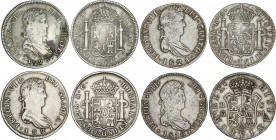 Spanish Monarchy
Ferdinand VII
Lote 4 monedas 8 Reales. 1816, 1820, 1821 (2). MADRID, ZACATECAS (3). A EXAMINAR. AC-1270, 1463, 1465 (2). BC+ a MBC-...