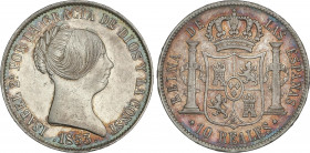 Spanish Monarchy
Elisabeth II
10 Reales. 1853. MADRID. 12,99 grs. Bonita pátina. (Rayitas). AC-528. MBC+.