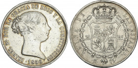 Spanish Monarchy
Elisabeth II
20 Reales. 1850. MADRID. C.L. 25,83 grs. (Limpiada, múltiples rayitas). AC-591. MBC-.