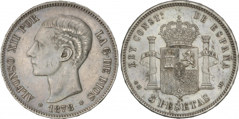 Alfonso XII
5 Pesetas. 1878 (*18-78). E.M.-M. Pátina. (Rayitas en anverso). EBC...