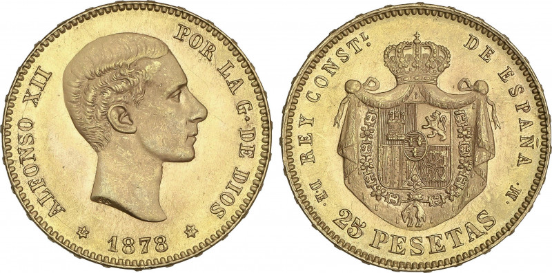 Alfonso XII
25 Pesetas. 1878 (*18-78). D.E.-M. Brillo original. EBC.