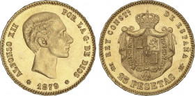 Alfonso XII
25 Pesetas. 1879 (*18-79). E.M.-M. Brillo original. EBC+.