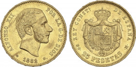 Alfonso XII
25 Pesetas. 1882 (*18-82). M.S.-M. (Golpecitos y levemente limpiada). EBC-.