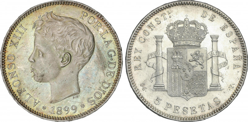 Alfonso XIII
5 Pesetas. 1899 (*18-99). S.G.-V. Bonita pátina irisada en anverso...