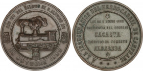 Alfonso XII
Medalla Inauguración del Ferrocarril de Canfranc. 22 Octubre 1882. Anv.: AÑO 8º DEL REINADO DE D. ALFONSO XII. Escudos, ferrocarril a izq...