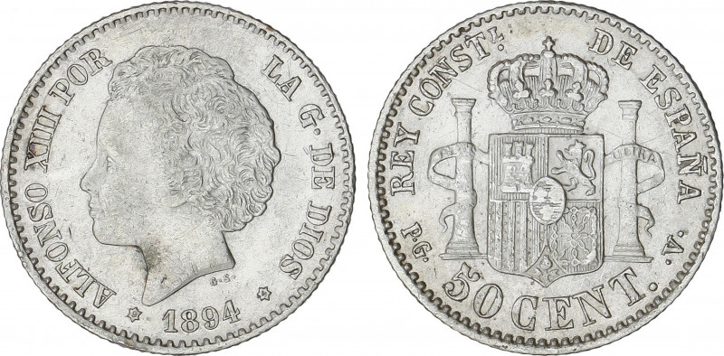 Alfonso XIII
50 Céntimos. 1894 (*9-4). P.G.-V. EBC-.