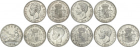 Lots and Collections from 1869 to 1931
Lote 5 monedas 5 Pesetas. 1870 a 1898. GOBIERNO PROVISIONAL a ALFONSO XIII. 1870 (estrellas no visibles), 1871...