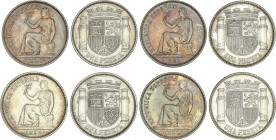 II Republic
Lote 4 monedas 1 Peseta. 1933 (*3-4). AR. Brillo original. SC.